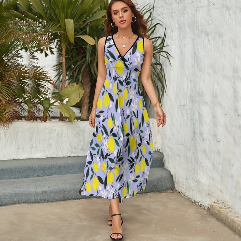blue dress with lemons print Lauren Lemon Dress