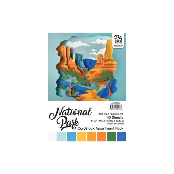 Accent Design Paper Accents Cardstock Variety Pack 5x7" 40 Sheets – National Park Colored Cardstock, Card Stock, Construction Paper for Scrapbooking, DIY, and Art Projects