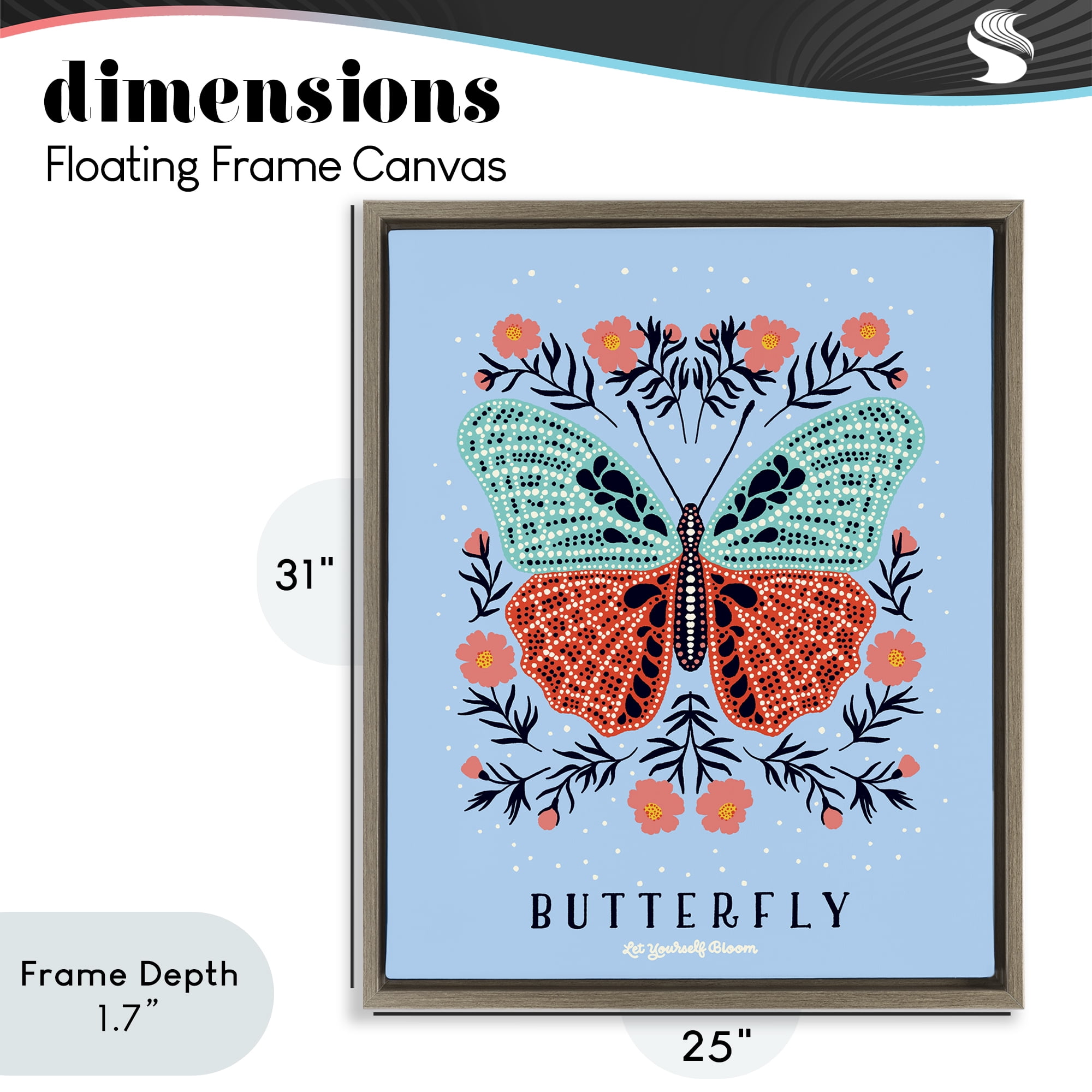 Stupell Industries Butterfly Symmetry on Blue Brown Framed Floater Canvas Wall Art, design by Indira Prieto | IndySign