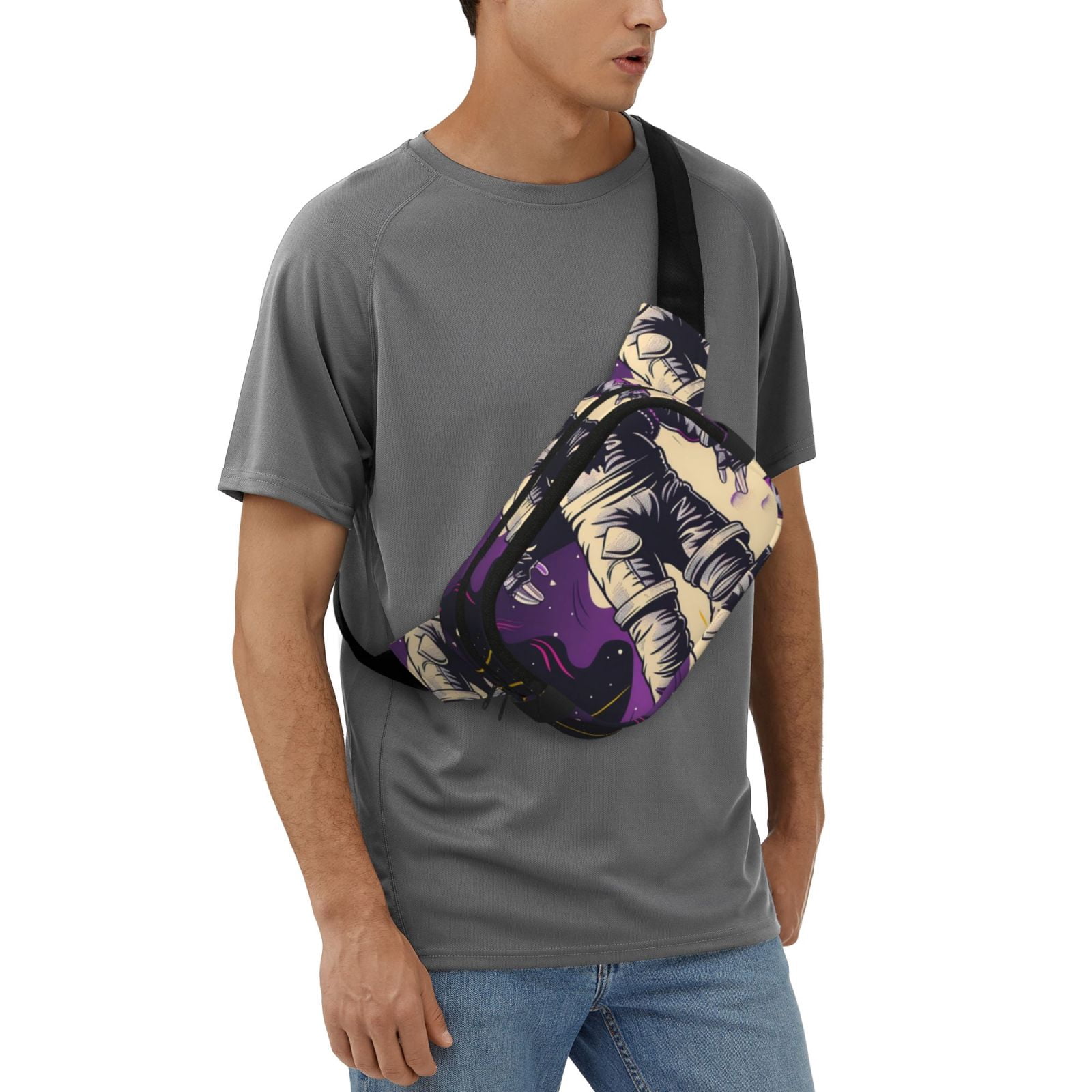 Picia Astronaut Floating purple Space Print Square Double-Layer Waist Bag Mini Adjustable Waist Belt Bag Exercise Running Travel Hiking