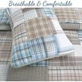 thumbnail image 3 of Cozy Line Home Fashions Hank Blue Grey Brown Plaid Grid Real Patchwork 100% Cotton Reversible Quilt Bedding Set, Queen 3 Piece, 3 of 7