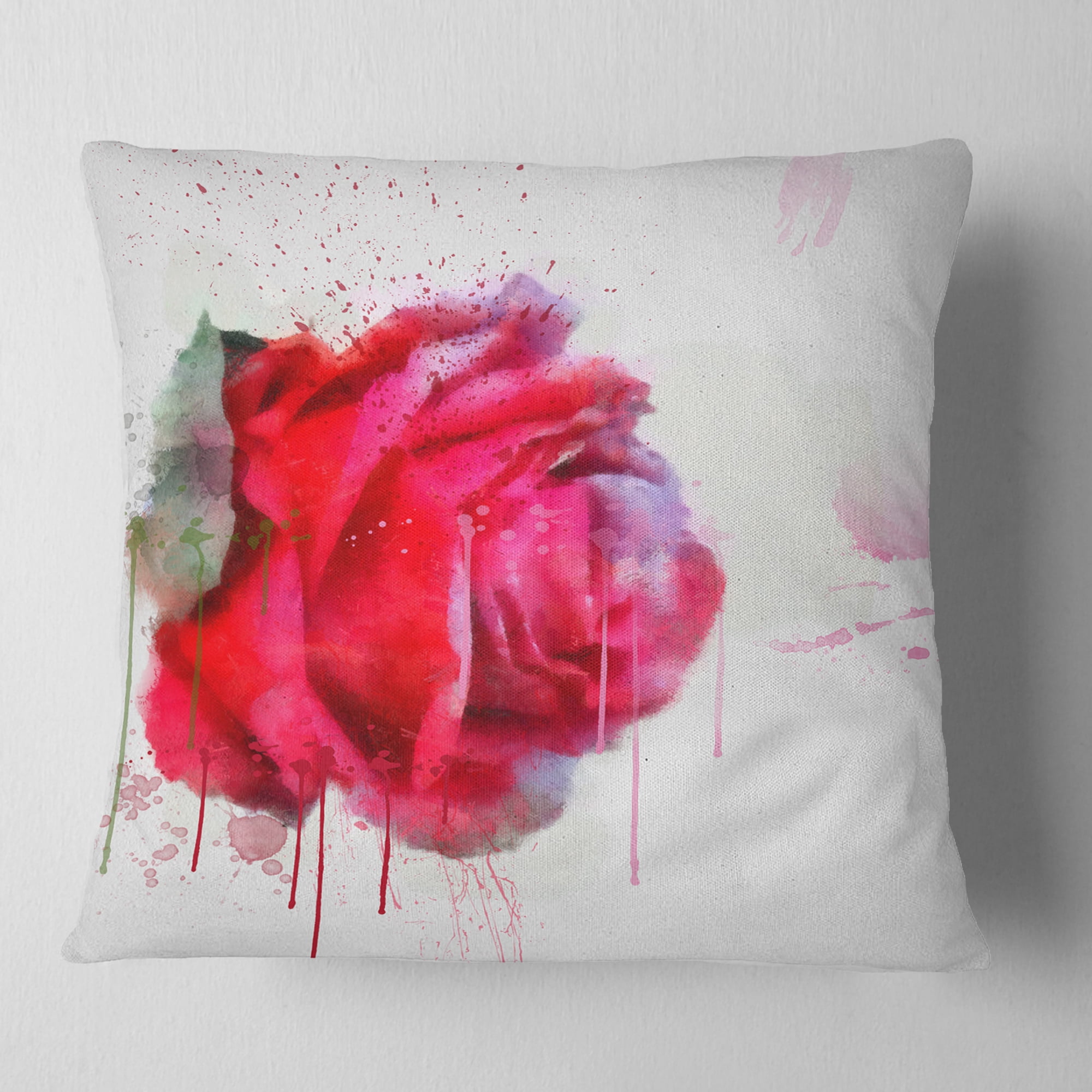 Designart Watercolor Red Rose Illustration - Floral Throw Pillow - 18x18