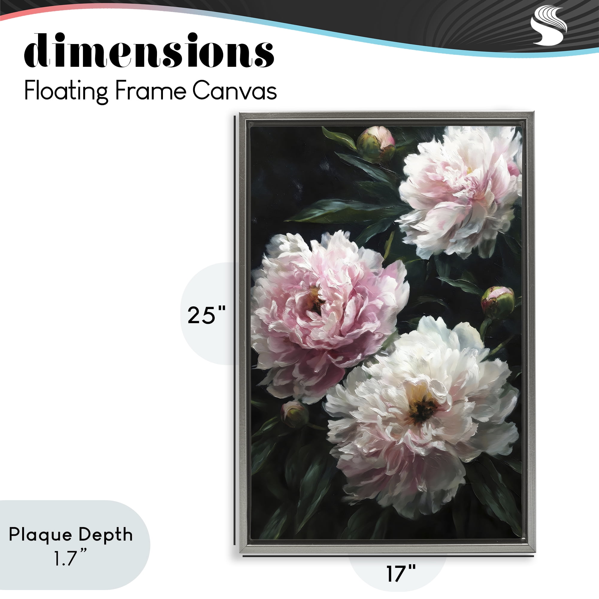 Stupell Industries Soft Pink Peony Garden Gray Framed Floater Canvas Wall Art, design by Petal Prints Design