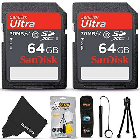 SanDisk 128GB Ultra Class 10 SDXC UHS-I Memory Card (64GB SD Card x 2) + Xtech Starter Kit for Nikon D850 D750 D500 D810 D3400 D3300 D5600 D5500 D7500 D7200 D7100 D7000 D800 D610 D600 D80 D90 (Best Sd Card For Nikon D90)