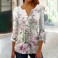 thumbnail image 2 of Feancey Floral Shirts for Women Trendy Button V Neck 3/4 Sleeve Tops Loose Fit Casual Pleated Tunic Blouse Dressy Elegant Boho Vacation Tshirts Multicolor XL, 2 of 5