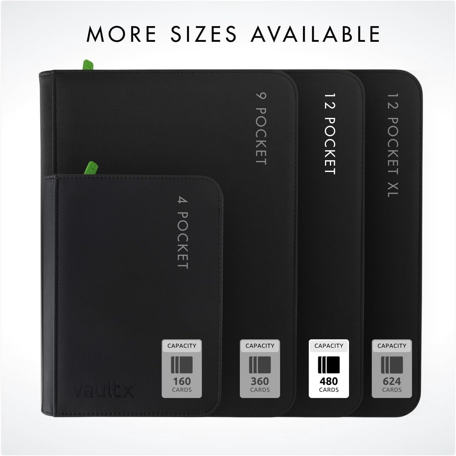 12 Pocket Trading Card Zip Binder, 480 Cards,  Exo-Tec Album Material, 20 Side-Loading Pages, Folder, Sports, TCG (Black)