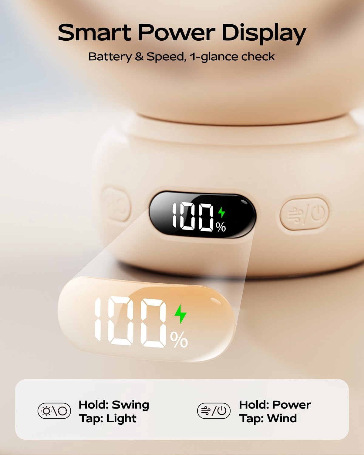 Mini Portable Stroller Fan – 60 °   Auto Oscillation, Quiet USB-C Rechargeable Baby Fan, 4 Speeds, Night Light & Warning Light, Flexible Tripod for Stroller, Car Seat, Crib, Camping (Beige)