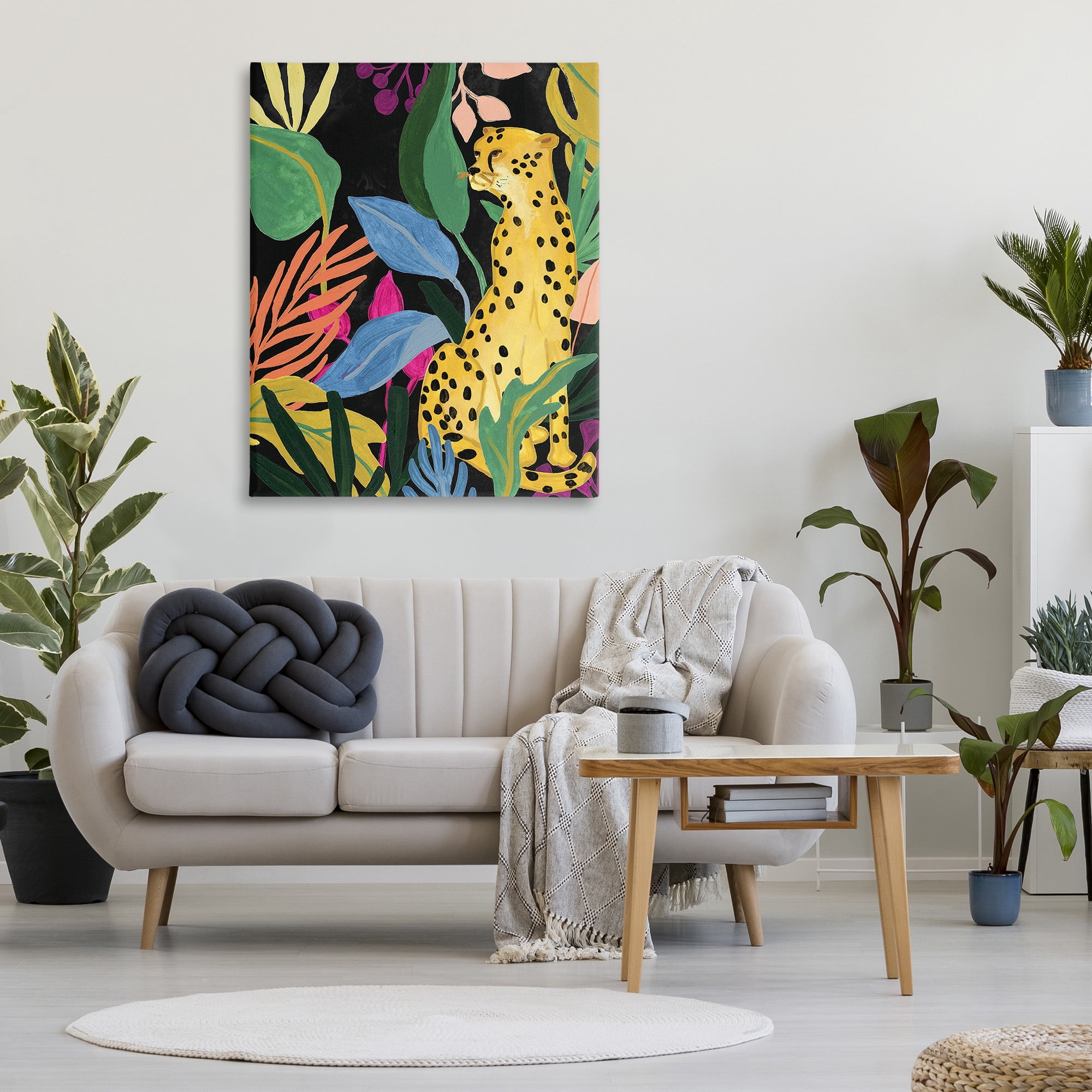 Stupell Industries Leopard Among Plant Leaves Animals & Insects Painting Gallery Wrapped Canvas Art Print Wall Art, 36 x 48