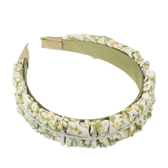 Unique Bargains Floral Ruched Headbands Non-slip Faux Pearl Hair Hoop Fashion Pleated Headbands for Women Green