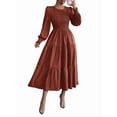 thumbnail image 2 of Autumn Women'S Long Sleeve Ruffled Round Neck Layered Flowing Wedding Guest Maxi Dress Brown L, 2 of 7