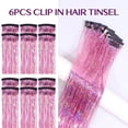 thumbnail image 3 of Hair Tinsel Clip in Dreamy Colorful Fairy Hair Tinsel Kit, 12 Pcs 24 Inch Glitter Clip in Hair Extensions for Girls Women Kids Christmas New Year Festival Party (Pink-Purple), 3 of 13