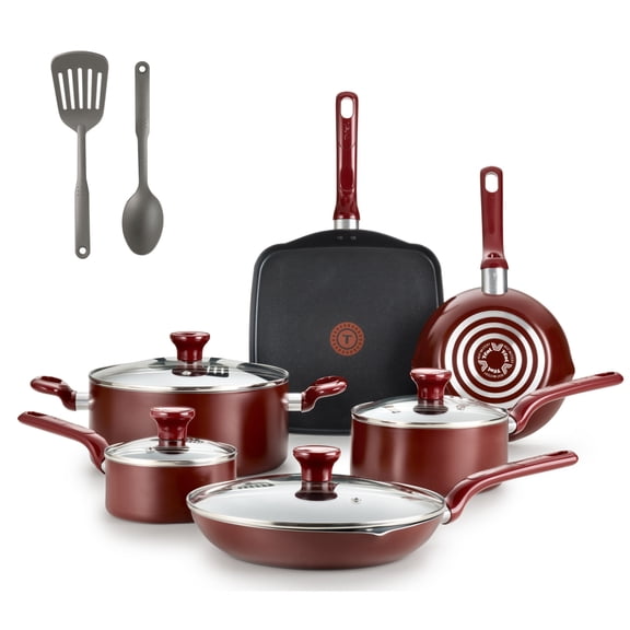 T-fal Easy Care Nonstick Cookware, 12 piece Set, Red, B089SC64
