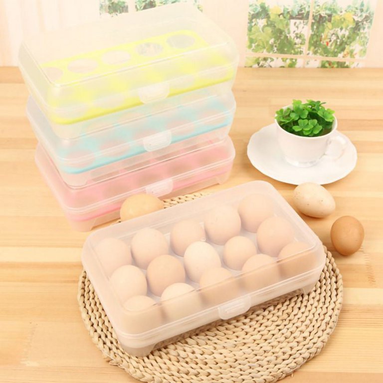 Covered Egg Holders for Refrigerator,Clear 15 Grid Egg Tray Storage Box  Dispenser,Stackable Plastic Egg Cartons,Egg Holder Countertop 