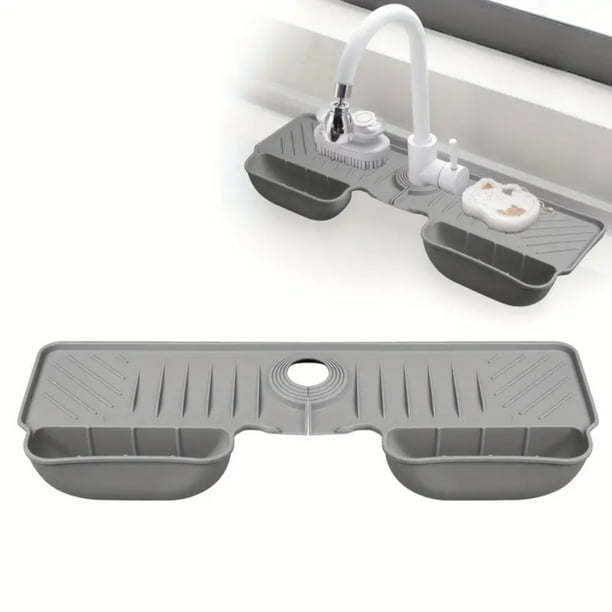 Protector de Silicona para Fregadero - Tapete Antigoteo para Grifo de Cocina y Baño de 45 X 15 Cm con Soporte para Esponja, Jabonera y Pendiente de Drenaje - Protector de Encimera para Esponjas, Cepi