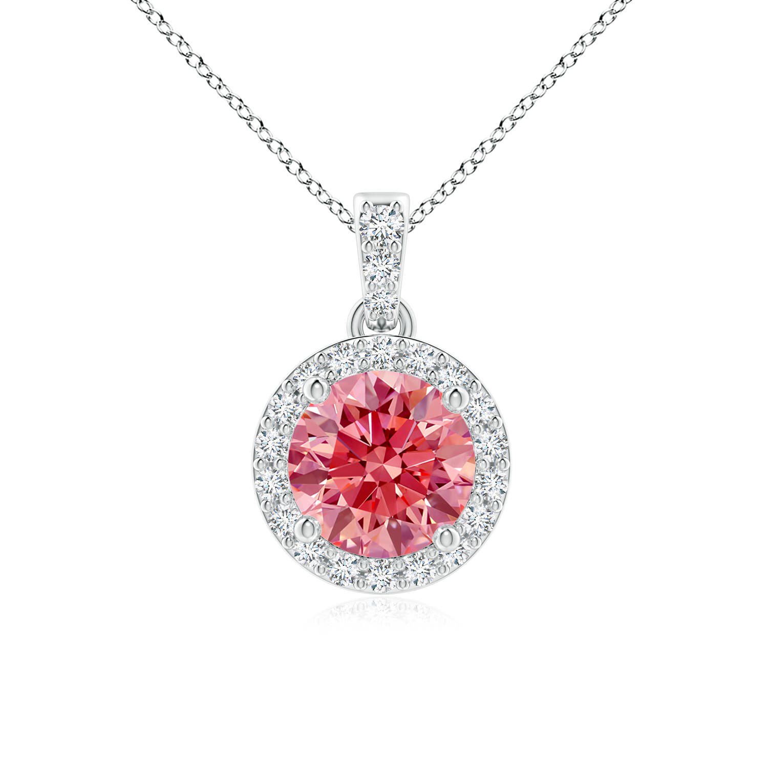 ANGARA Lab Grown Pink Diamond Dangle Pendant with Halo for Women in 14K White Gold (Size-6mm| Clarity-VS) | April Birthstone, Anniversary, Jewelry Gift for Women | Lab-Grown Pink Diamond Necklace