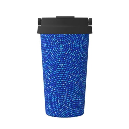 

Uemuo Blue Circles Mosaic Print Carry Insulated Coffee Mug Travel Mug with Hidden Handle Insulated Coffee Flask Leak-proof Travel Mug Insulated Mug for Office