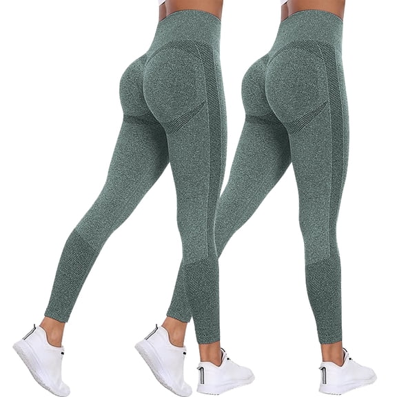 Gkeoshab Yoga Pants 2PC Women's High-Waist Seamless Yoga Pants Slim Fit Tummy Control & Soft Nylon Workout Leggings for Gym and Running Blackish Green L