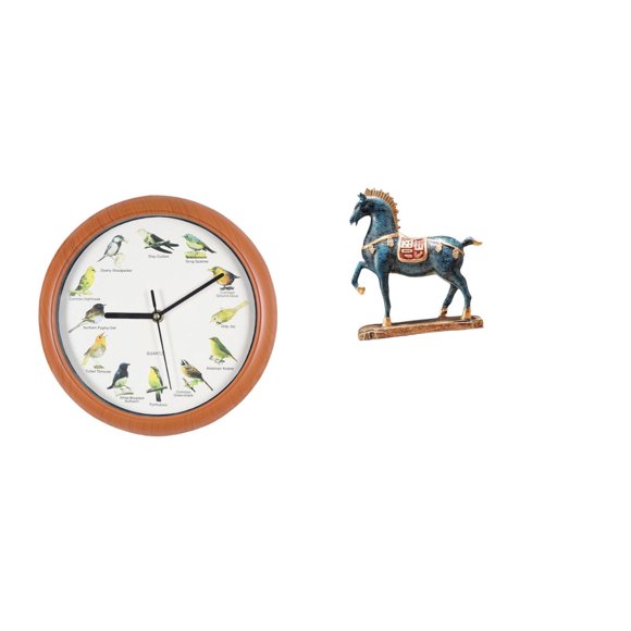 Lipstore Horloge Murale Chantante Oiseau Horloges Oiseaux avec Son Horloge Décorative Figurine Cheval Sculpture Animale Collection en Résine PP