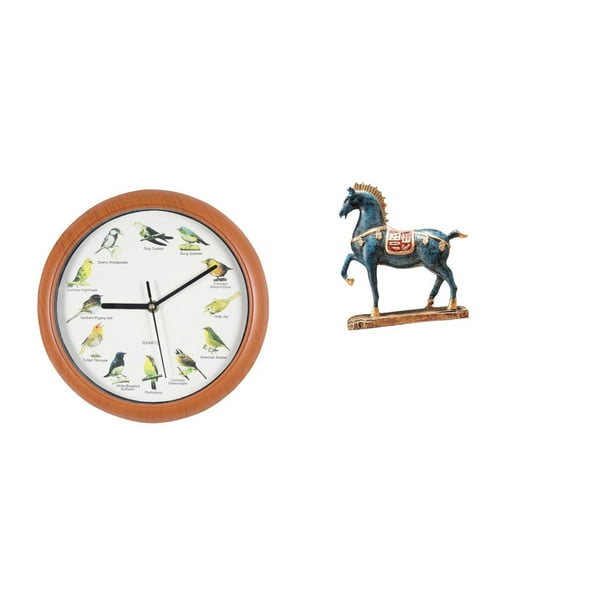 Reloj de pared,Reloj de pared con pájaro cantor Relojes de pared con pájaros,Relojes de pájaros con sonido Reloj decorativo que canta,Figura de caballo,Figura de caballo Escultura animal