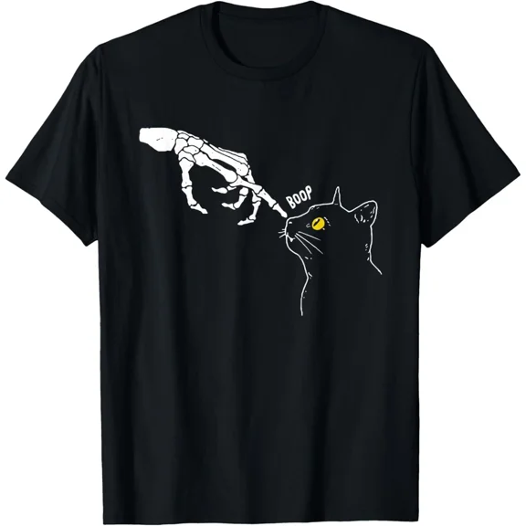 Black Cat Bone Structure Hand Boop All Hallows Eve Pet Unisex T-Shirt up to Size 5XL