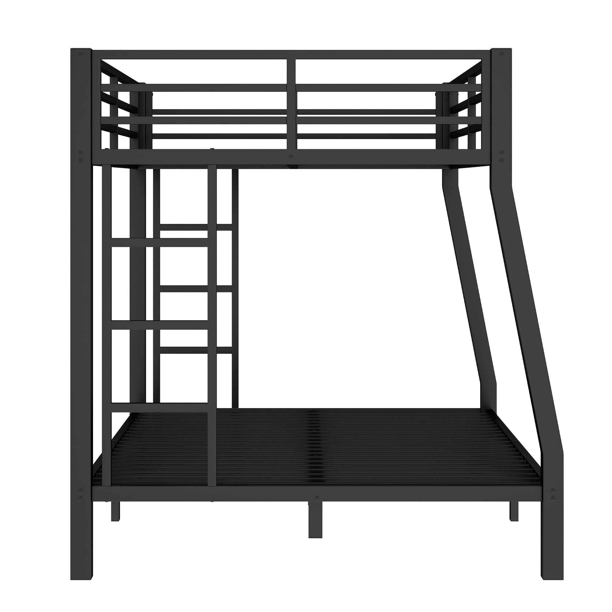 Leumius Full XL over Queen Metal Bunk Bed,Heavy Duty Metal Bed Frame with Full-Length Guardrail and 2 Ladders,Space-Saving,Noise Reduced,Black