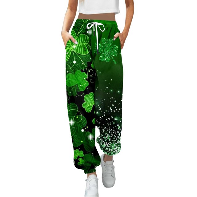 Gibobby pantalones de mezclilla para mujer Pantalones largos sueltos informales con estampado de St. Day para mujer (Verde, L)
