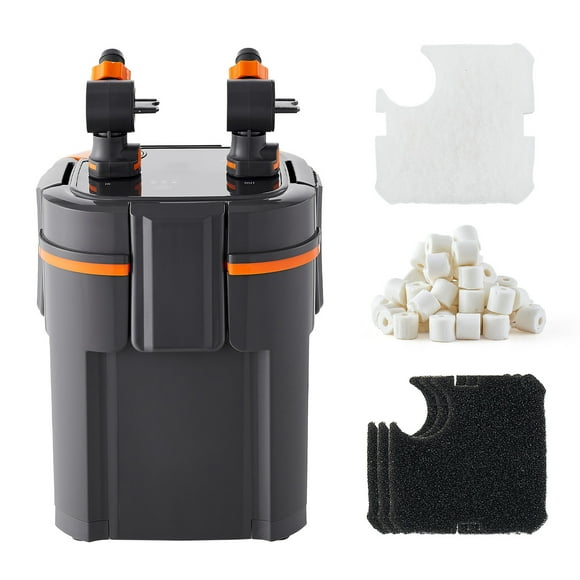 KFFKFF 224.5GPH Canister Filter, 2-Stage External Aquarium Filter with Timed Light, Powerful Pump, Water Circulation Cleaning with Media