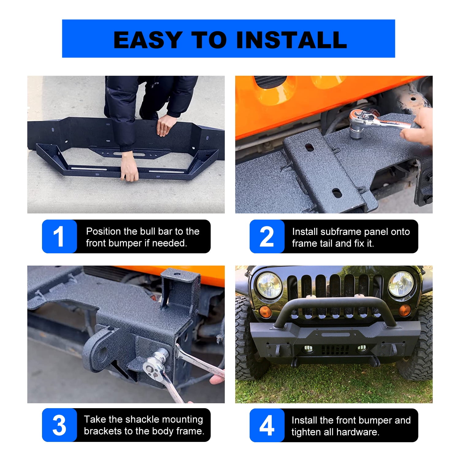 Kojem 5U0D040O8JPI, Automotive Front Bumper with Heavy-Duty fits Jeep Wrangler 2007-2018 Black