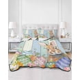 thumbnail image 2 of Quilt King Size Bedding Set, Easter Reversible Summer Quilt 3 Pieces, Spring Bunny Colorful Floral Eggs Wooden Plank Lightweight Bedspreads Coverlets with 2 Pillow Shams for All Seasons, 2 of 5