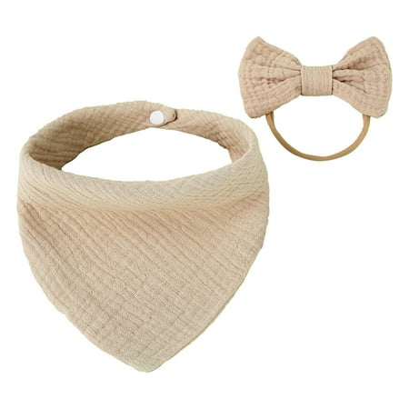 

HitUpon Baby Cotton Gauze Saliva Towel Bow Hairband Set Baby Bib Gauze Bib