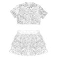 thumbnail image 3 of TTAO 2 Piece Dance Outfits Set Kids Girls Short Sleeve Crop Top with Tiered Skirt Jazz Ballroom Dancewear Silver 16, 3 of 5