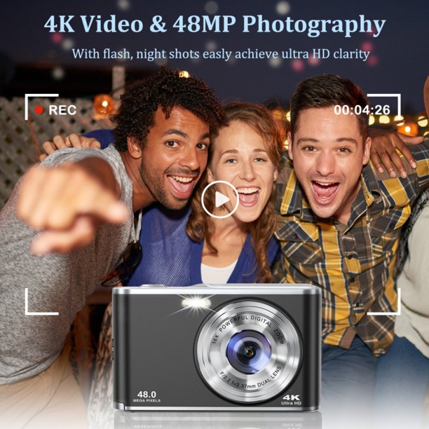 Digital Camera,4K 48 MP Auto Focus Camera Selfie with Front and