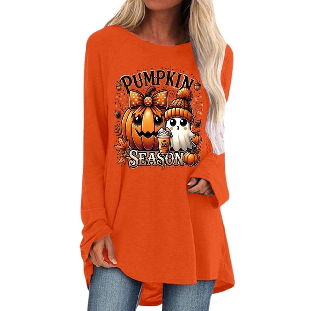 T-shirt à Manches Longues avec Imprimé Graphique d'Halloween pour Femmes, Confortable, Coupe Ample, Col Rond, Automne Hiver, Décontracté, Quotidien, Basique, Hauts
