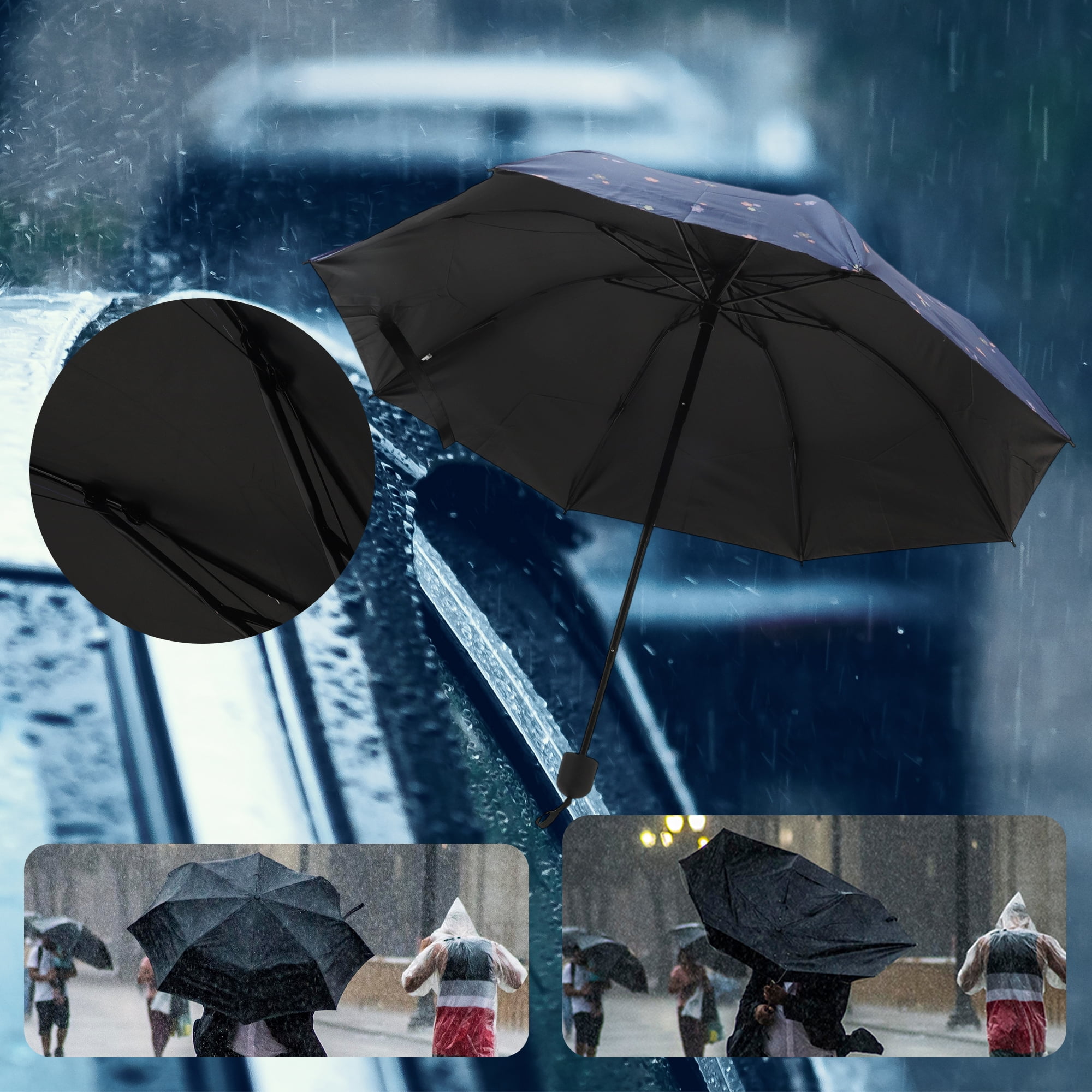 Unique Bargains Portable Manual Open Close Rain Umbrella Navy Blue