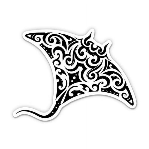 Manta Ray Fish Tattoo - 3" Vinyl Sticker - For Car Laptop I-Pad Phone Helmet Hard Hat - Waterproof Decal