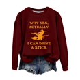 thumbnail image 2 of YVNAURA Women's Funny Why Yes Actually I Can Drive A Stick Witch Halloween Sweatshirt Sarcastic Broomstick Joke Pullover Crewneck Long Sleeve Casual Fall Spooky Season Top 1 Pack, Wine,L, 2 of 4