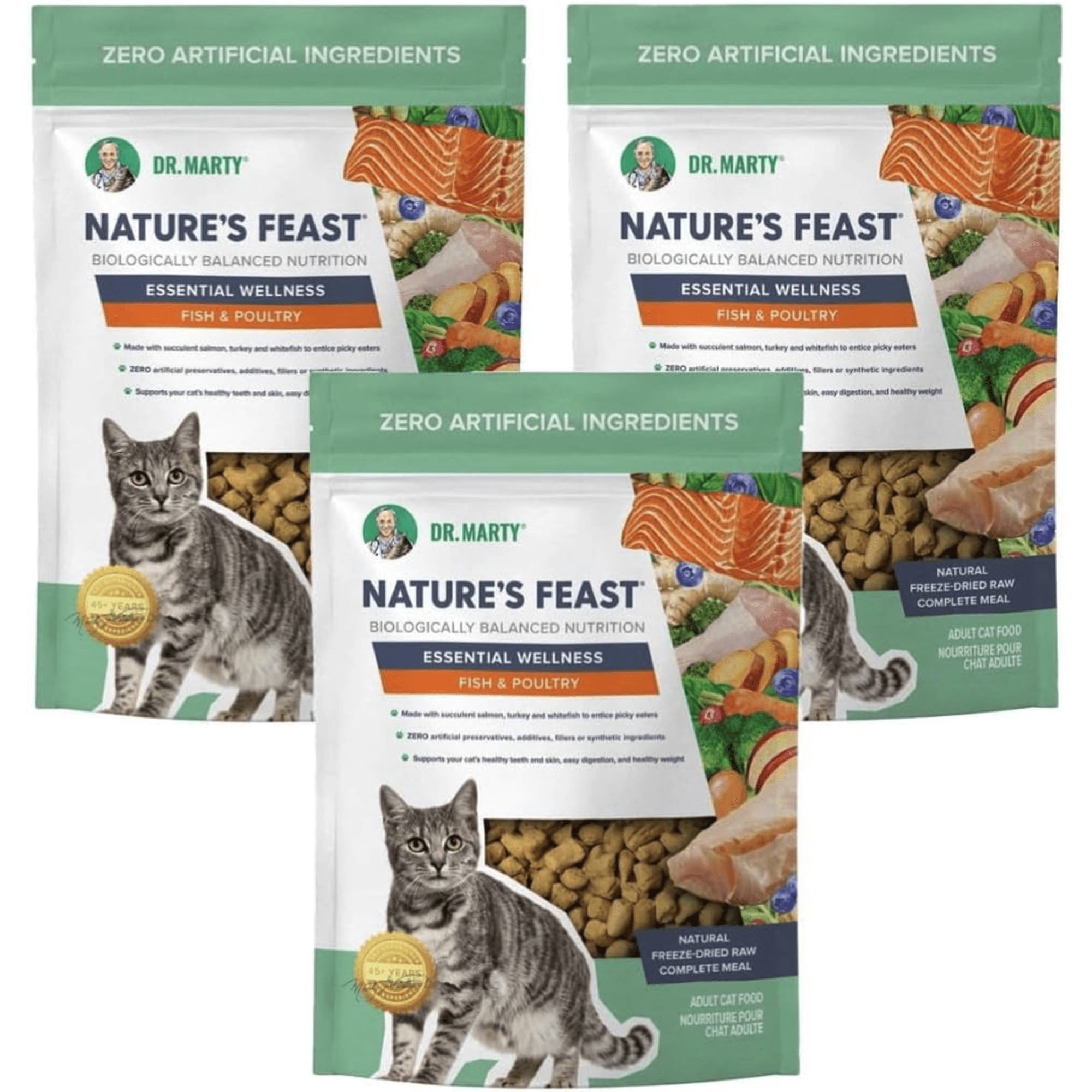 Dr. Marty Nature's Feast Essential Wellness Fish & Poultry Freeze Dried Raw Cat Food, 5.5-oz (3 Pack)