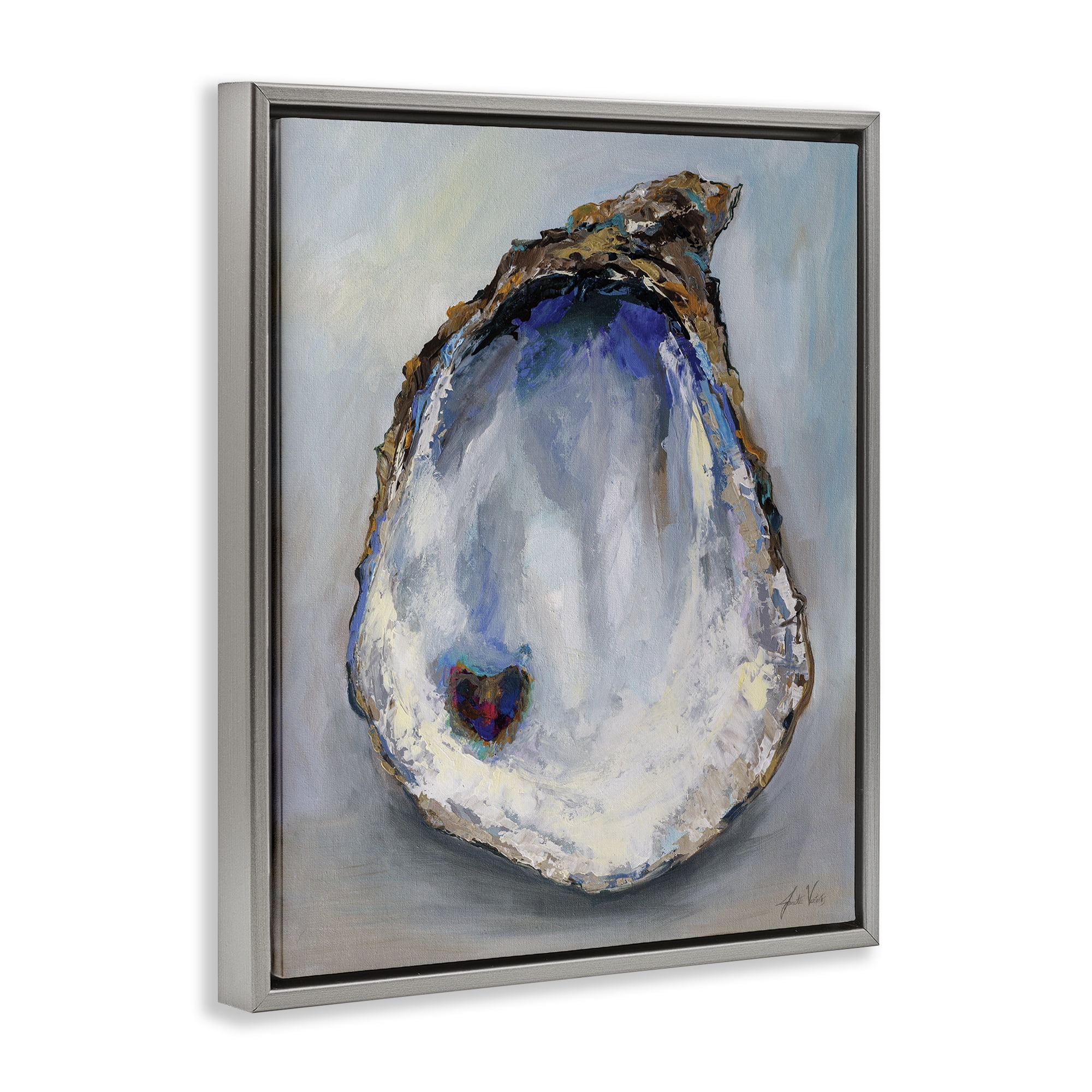 Stupell Industries Organic Oyster Shell Animals & Insects Painting Gray Floater Framed Canvas Art Print Wall Art, 25 x 31