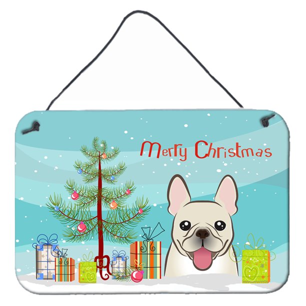 Caroline's Treasures - Impresiones para colgar en la pared o en la puerta con un árbol de Navidad y un bulldog francés BB1610DS812, 8HX12W, multicolor Caroline's Treasures BB1610DS812