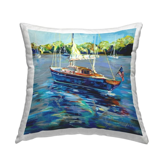 Stupell Industries Americana Boat Landscape Square Decorative Printed Throw Pillow, 18 x 18