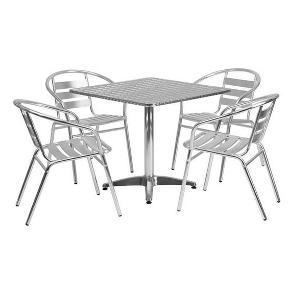 Bowery Hill 5 Piece Stainless Steel Square Patio Dining Set in Aluminum Silver