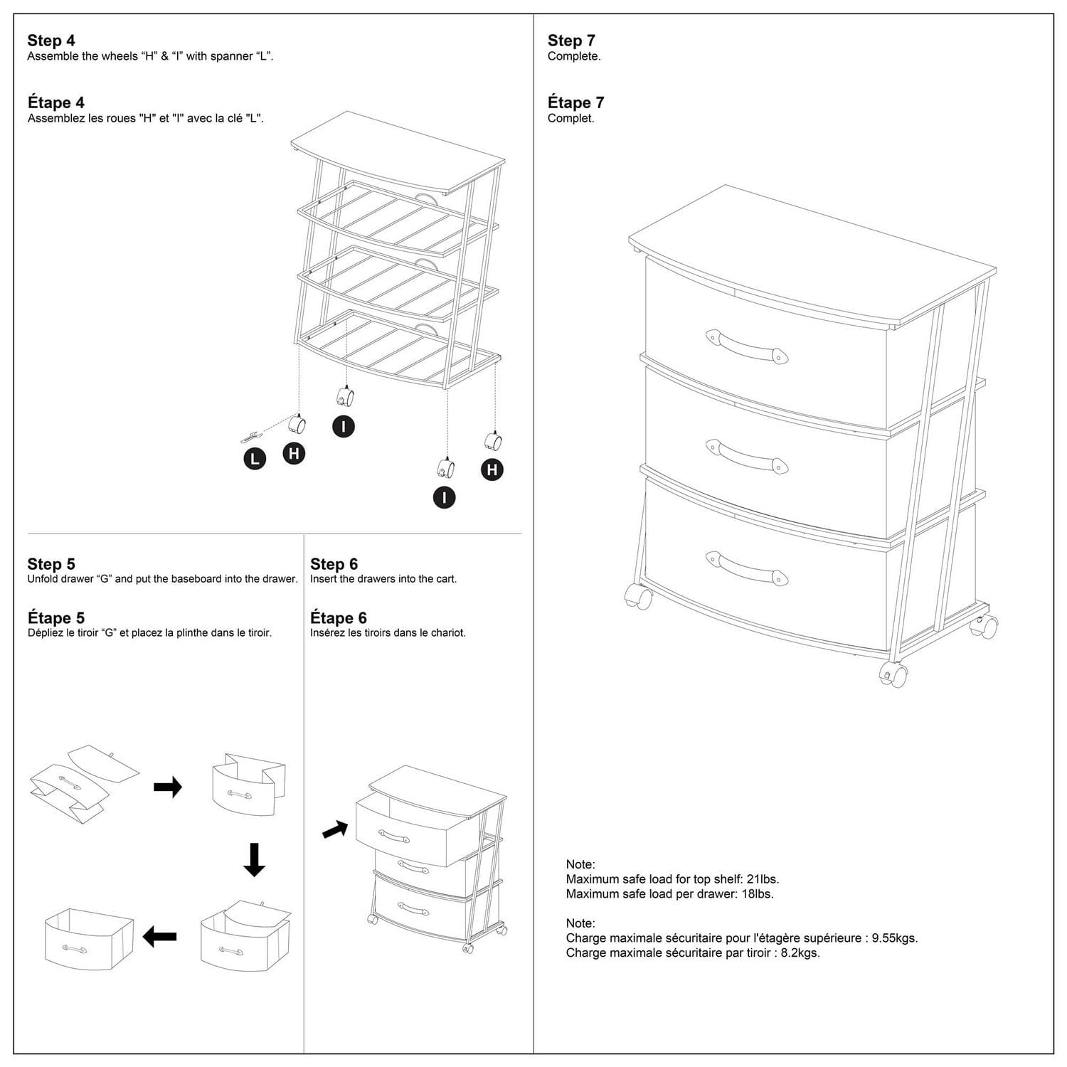 Mainstays 3 Drawer Wide Fabric Cart with Wheels for Adult,  Metal Frame for Bedroom, Closet, Entryway Etc., Size:23.3 in. W x 12 in. D x 29.8 in. H; Grey drawer with black wood top