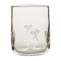 Forestwhale Pink Bow Icon Juice Glass Coquette Bow Cup 14oz Double Old Fashioned Icon Hand Blown Glass for Cute Glasses Valentine's Day Gift