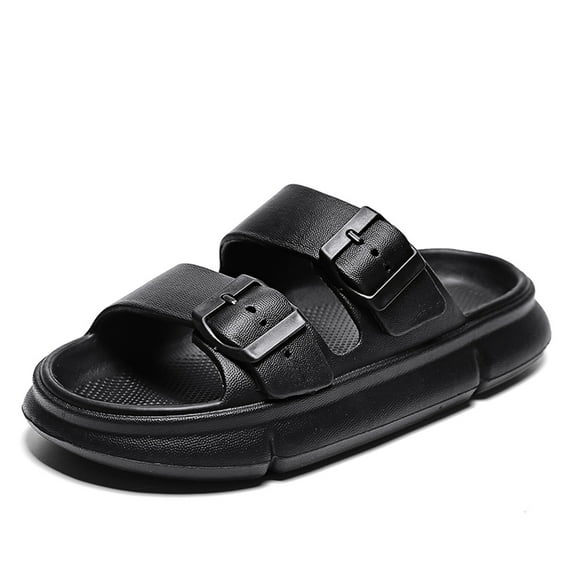 CERYTHRINA Slides for Boys and Girls Pillow Slippers Cloud Slide Two Adjustable Buckles Anti-Slip Super Light Shower Shoes Home Sandals Water Shoes Beach slides (Little Kid/Big Kid) Black 3132