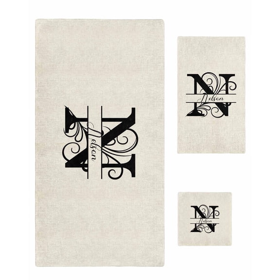 Letter N Towel Set of 3, Soft Microfiber Bath Towels, Hand Towel, Washcloths, Monogram Words Quick-Dry Absorbent Towels for Bathroom Kitchen Hotel Beach Gym Spa