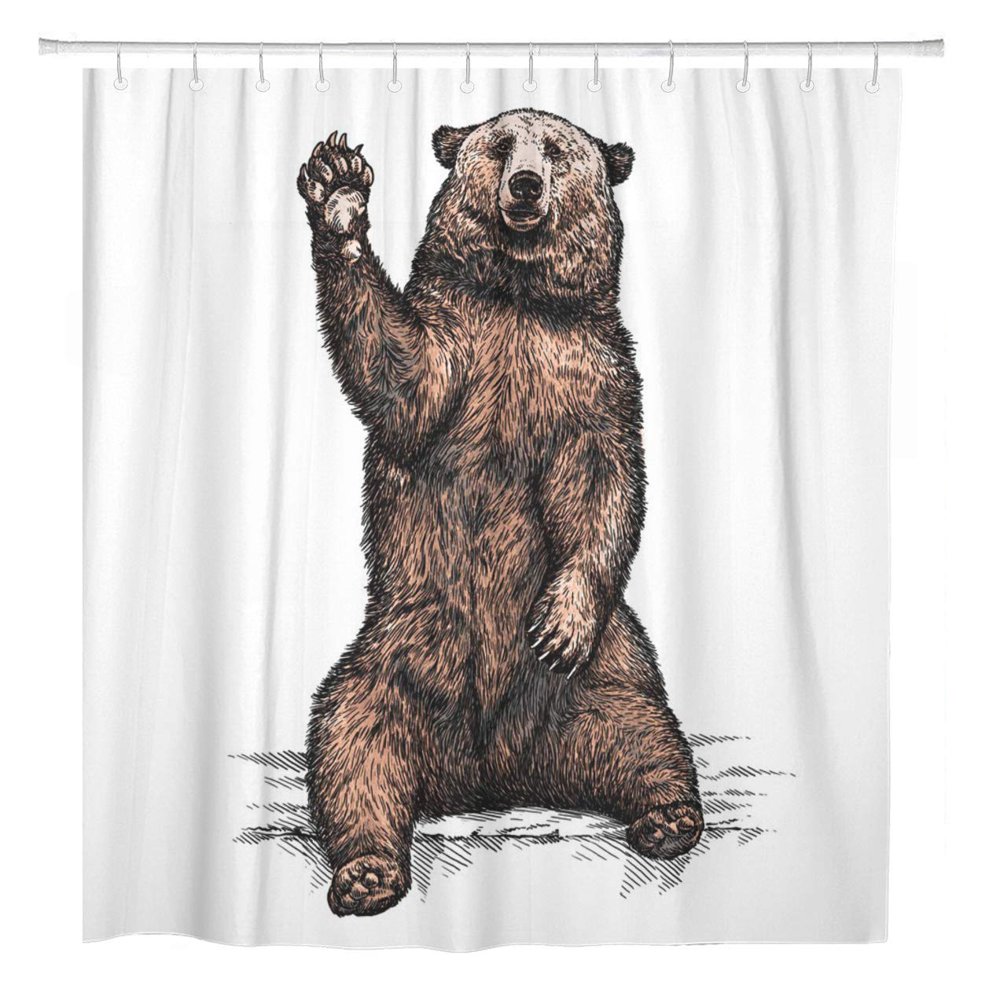 SUTTOM Funny Bear Say Hello Kids Beige Bathroom Shower Curtain 60x72
