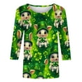 thumbnail image 4 of HOMBOM St.Patricks Day Shirts for Women Irish Graphic Tees Casual Army Green 3/4 Sleeve Shamrock Print Crewneck Womens Tops Spring, 4 of 5