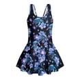 thumbnail image 4 of Uourmeti Glowing Blue Sea Turtle & Hibiscus Floral Print Girls Skirted One Piece Swimsuit Quick Dry Stretch Swim Dress for Beach & Pool, 4 of 8