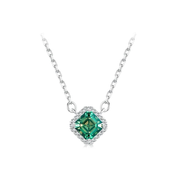 0.6ct Emerald-Cut Green Moissanite Necklace  , 925 Sterling Silver Jewelry for Anniversary Birthday