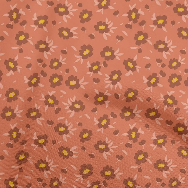 oneOone Tissu en Coton Cambric Pêche Foncé Feuilles & Trèfle Projets de Couture Tissu Imprimé au Mètre 42 Pouces de Large